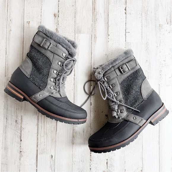 Rock & Candy Danlea Grey Faux Fur Lace Up Winter Snow Boots Women’s 8.5 - Picture 3 of 12